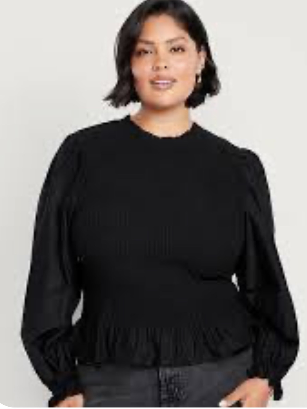 Old Navy Black Smocked Long-Sleeve Ruffle-Hem Blouse Sz Small NWT
Casual